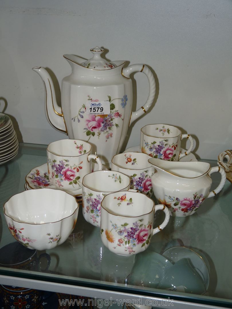 A Royal Crown Derby ''Derby Posies'' Coffee set comprising coffee pot, sugar bowl, milk jug,
