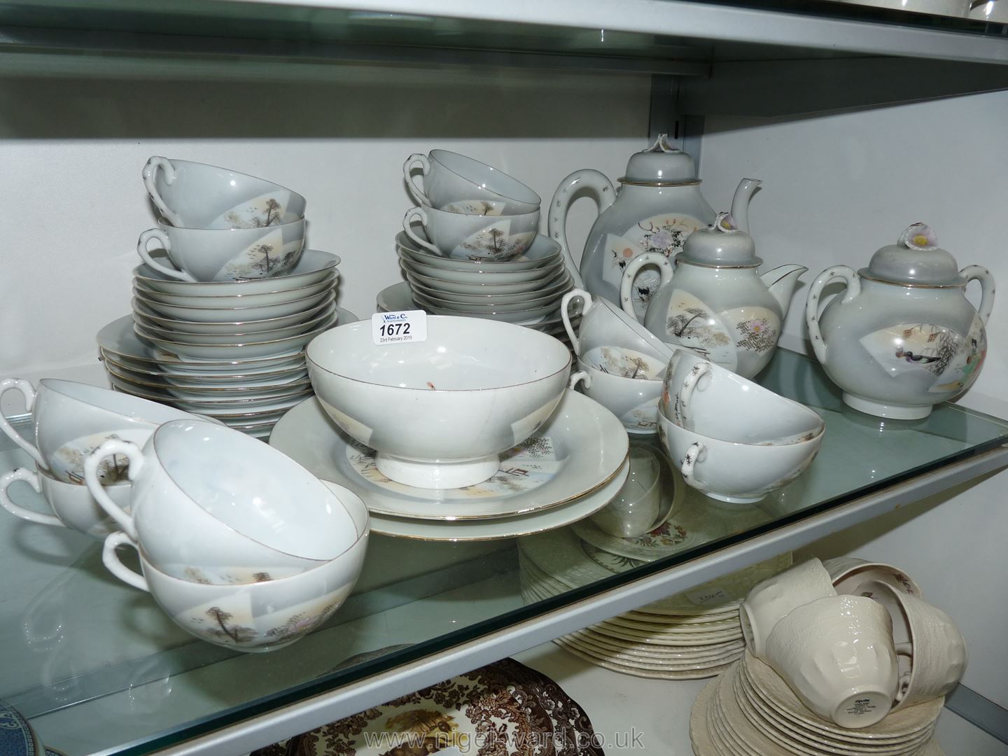 An oriental Teaset having teapot, sugar bowl, two handled lidded sucrier, tea cups, - Image 2 of 2