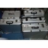 Five large aluminium camera flight cases.