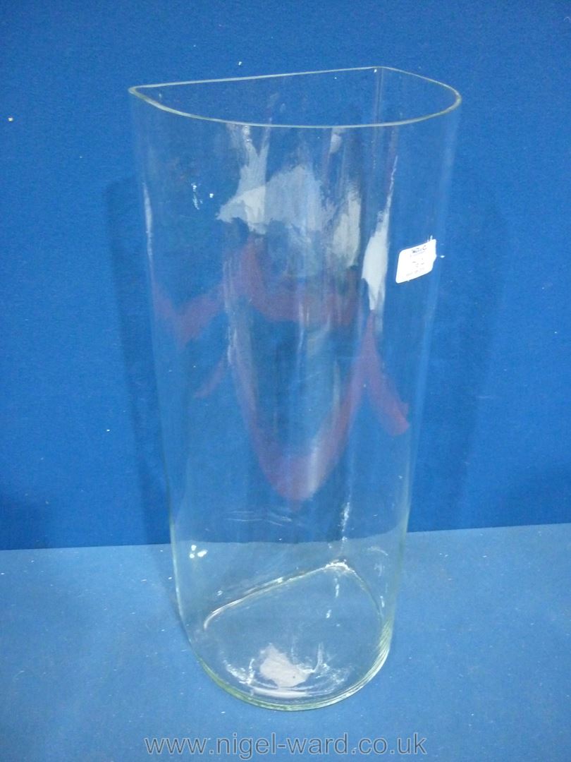 An old D-shaped flower Vase, 20" x 8" with 'rippled old glass' (ideal for lilies etc.