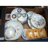 A quantity of misc china including a 3 compartment Shelly dish, misc display plates etc.