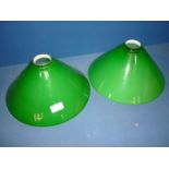 Two green glass 'coolie' Lampshades.