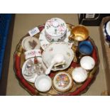 A quantity of small china including Limoges china, two Royal Crown Derby egg cups,