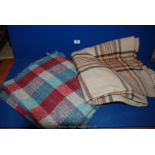 A Burkraft woolen Travel Rug in cream, brown and orange (a/f) and another Travel Rug in red,