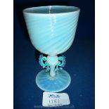 A Venetian glass Goblet with turquoise scroll decoration to the stem.
