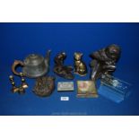 Miscellaneous items to include a pewter teapot, glass trinket box,