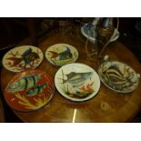 A set of five Spanish, hand painted fish Plates/dishes, from Bisbal,