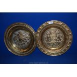 Two Brass Alms dishes bearing French Royal Coats of Arms for The King and Queen, dated 1765.