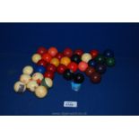 A box of billiard balls, etc.