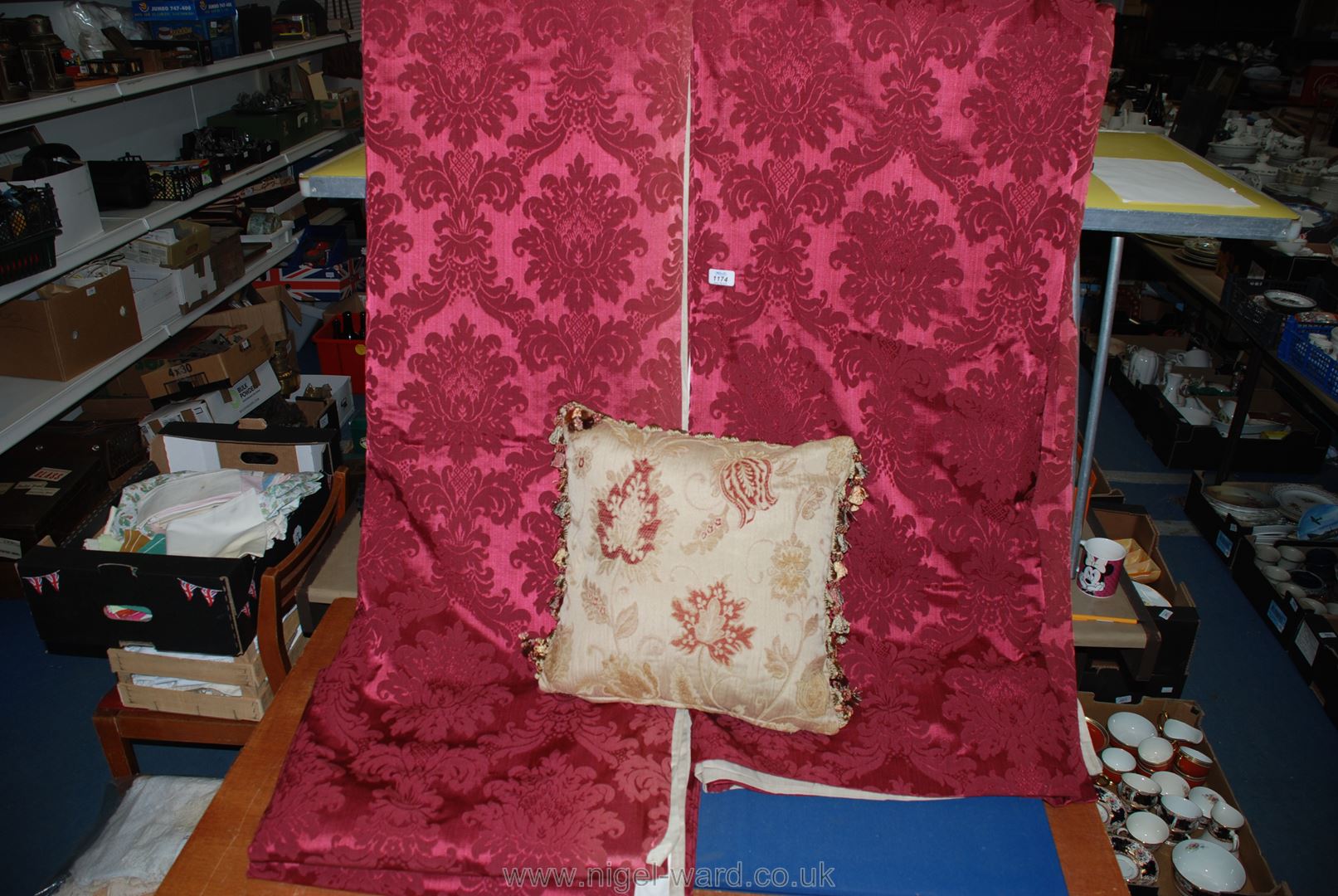 Four pair of ruby curtains 70" wide 82" drop,
