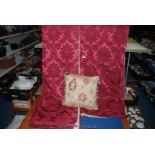 Four pair of ruby curtains 70" wide 82" drop,