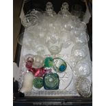A quantity of glass including; wine, tumblers, Mdina stoppered bottle, a bird,