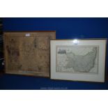 Two old framed Maps of Suffolk and Bedfordshire,
