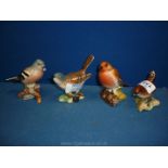 Four Beswick Birds - Wren, Robin,