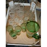 A quantity of glass including lemonade set in green with four glasses, four thistle glasses,