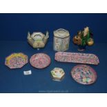 A quantity of pink enamel dishes and oriental china