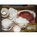 A quantity of miscellaneous china including a Shelley jelly mould, large serving dishes,