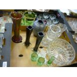 A quantity of clear and coloured glass including trifle bowls, bud vases, etc.