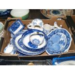 A quantity of blue and white china including; Abbey Shredded Wheat dish,