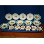 Six turquoise dessert Plates, four turquoise edge dessert plates with six fruit plates.