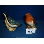 Two Beswick birds; a robin and a nuthatch.