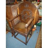 An older reproduction Oak Monk's Seat, the top 27" diameter approx.