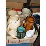 A quantity of jugs and vases including Quart tankard, Arthur Woods, Scorrier, Cornwall, Tregarron,