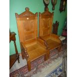 A pair of very well made Bardic style high back Oak Armchairs having fluted square front legs,
