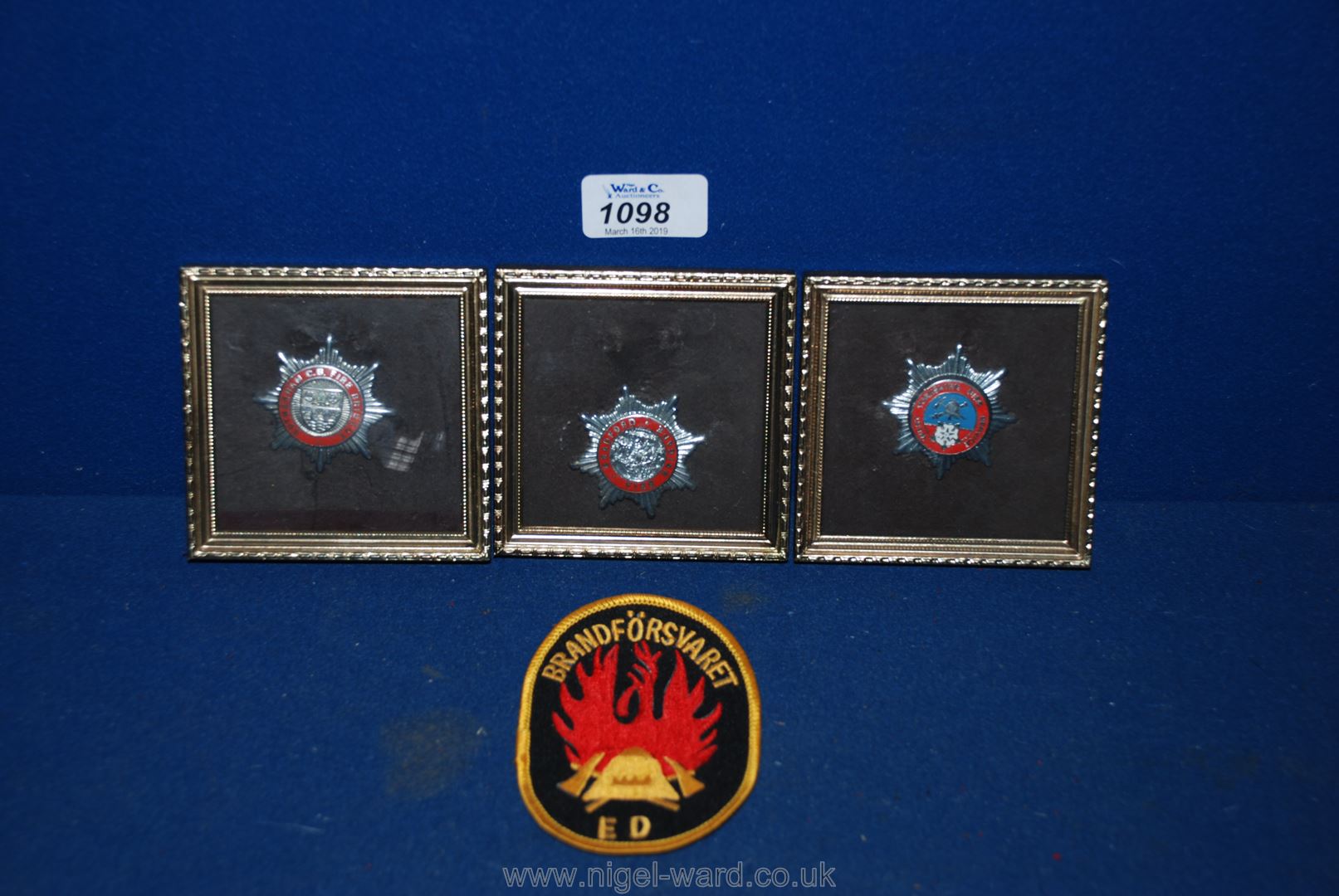 Three framed fire brigade Badges - Rotherham,