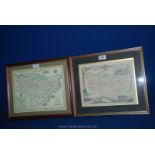 Two framed reproduction Maps of Kent, one with vignettes of Dover, Rochester & Greenwich Hospital,