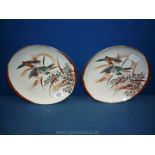 A pair of oriental plates decorated with birds in flight, grasses, etc.