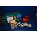 A quantity of miscellaneous including a train cast truck and bike,