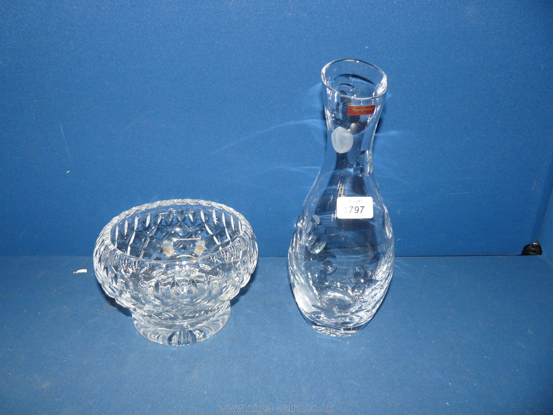 A heavy Royal Brierley crystal glass Carafe with eighteen circular lens cuts (three in frosted