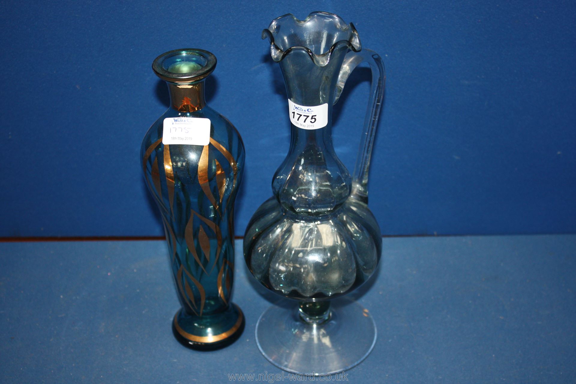 A glass carafe and gilded Vase a/f.