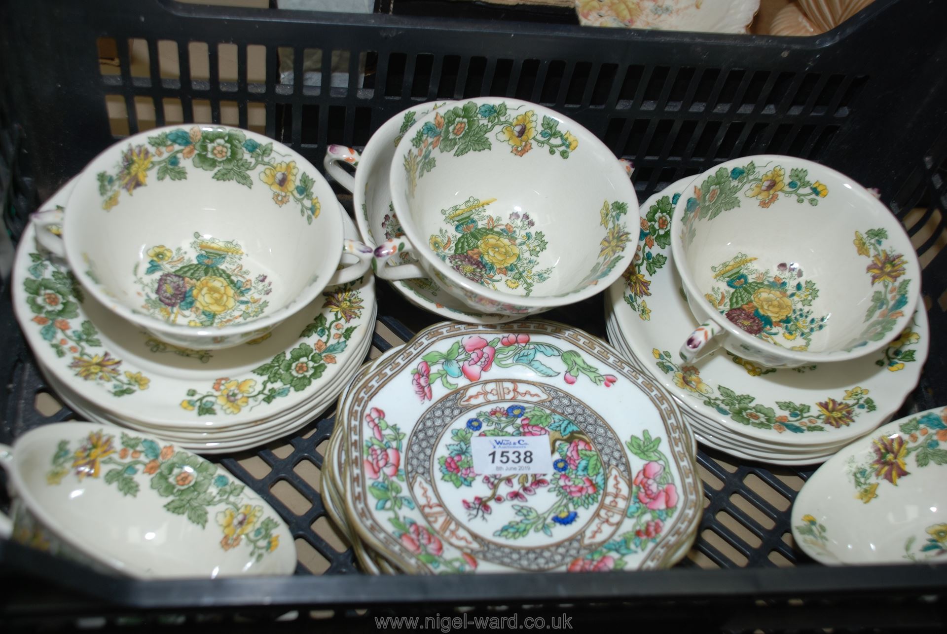 A quantity of Masons 'Strathmore' china including soup cups and saucers and six Coalport 'Indian