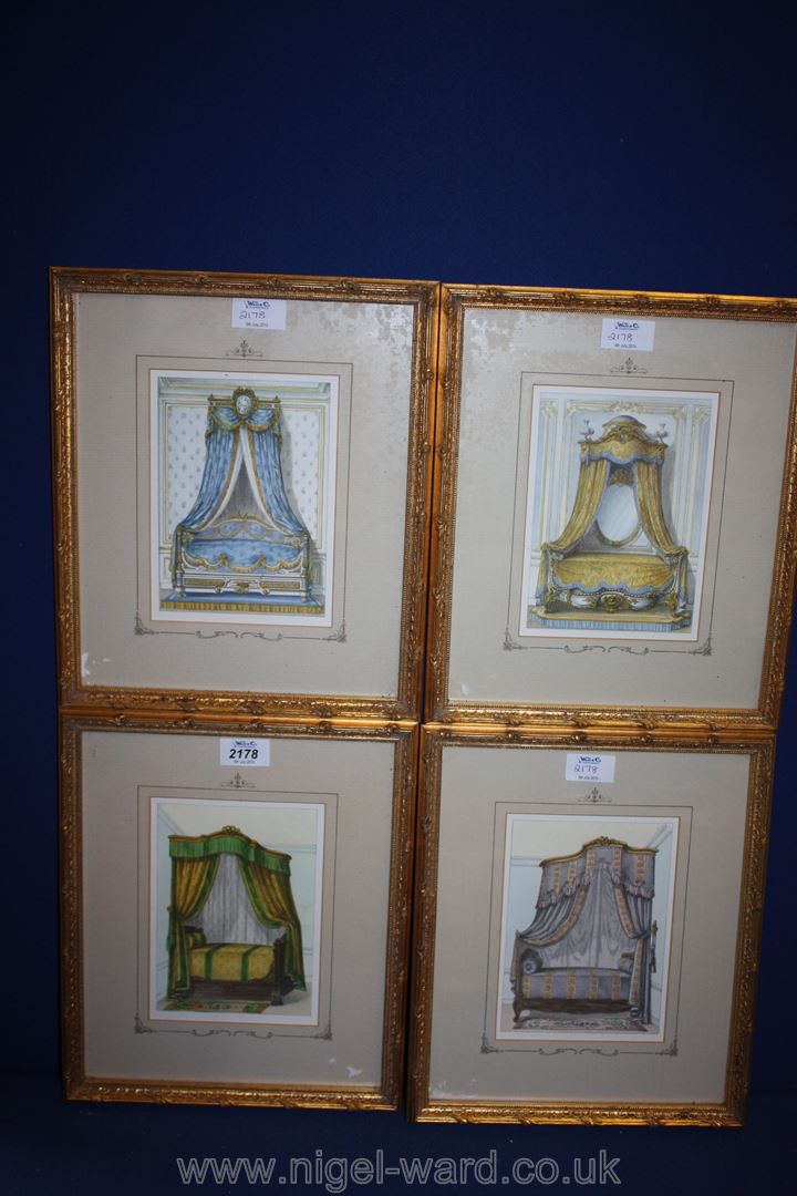 Four gilt style framed manuscript prints.