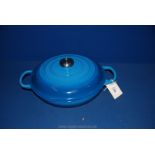 A Le Creuset signature cast iron shallow Casserole with stainless steel knob, Marseille blue,