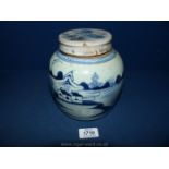 A collectable old oriental blue and white Ginger Jar naively illustrating an island with various