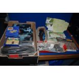 A box of Hornby Dublo and Triang railway items, etc.