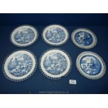 Six blue and white ribbon Plates (one a/f)