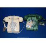 Two old Telephones, model 746, green and cream.