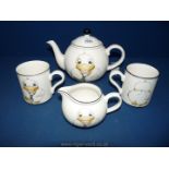 A 'Back to Front' Duck Pattern Tea for Two Set of Teapot, Jug and Two Mugs by Arthur Wood.
