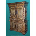 A highly collectable Continental design mixed hardwoods campaign Chest/Cabinet on Chest/Cabinet,