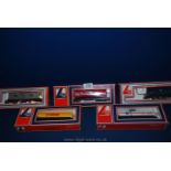 Five boxed Lima models including train, ACL wagon, Amoco, Shell gas and Texaco.