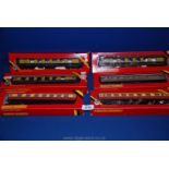 Six boxed Hornby 00 gauge carriages including two BR coaches,