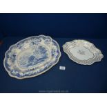 A large blue and white marked Chinese porcelain meat Platter with a Flight Barr and Barr Worcester