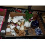 A box of miscellaneous china including China Rose Blossoms (some a/f.