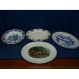 Three large meat Plates including Royal Staffordshire, Clyde and a Sheridan blue and white bowl.