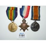Three WW1 medals awarded to E.C.