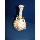 A large Royal Worcester porcelain blush ivory globular long neck bottle Vase with eastern influence